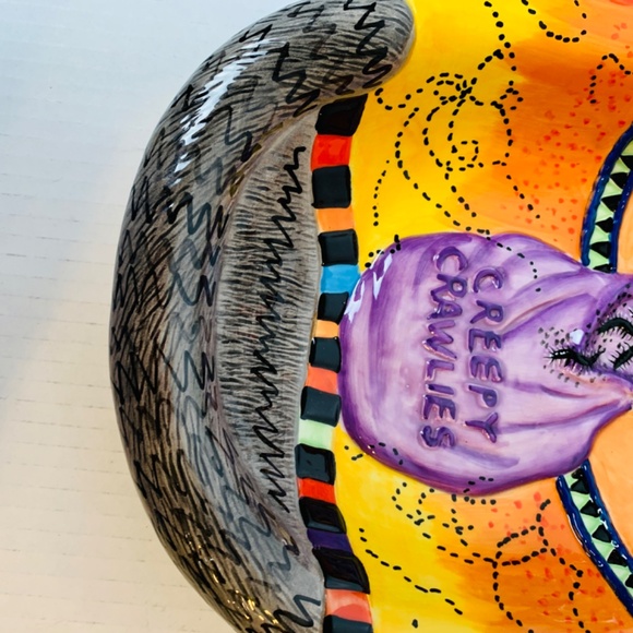 Fitz and Floyd Kitty Witches Ceramic Candy Dish 10" Creepy Crawlies NO BOX Cat - Picture 10 of 16